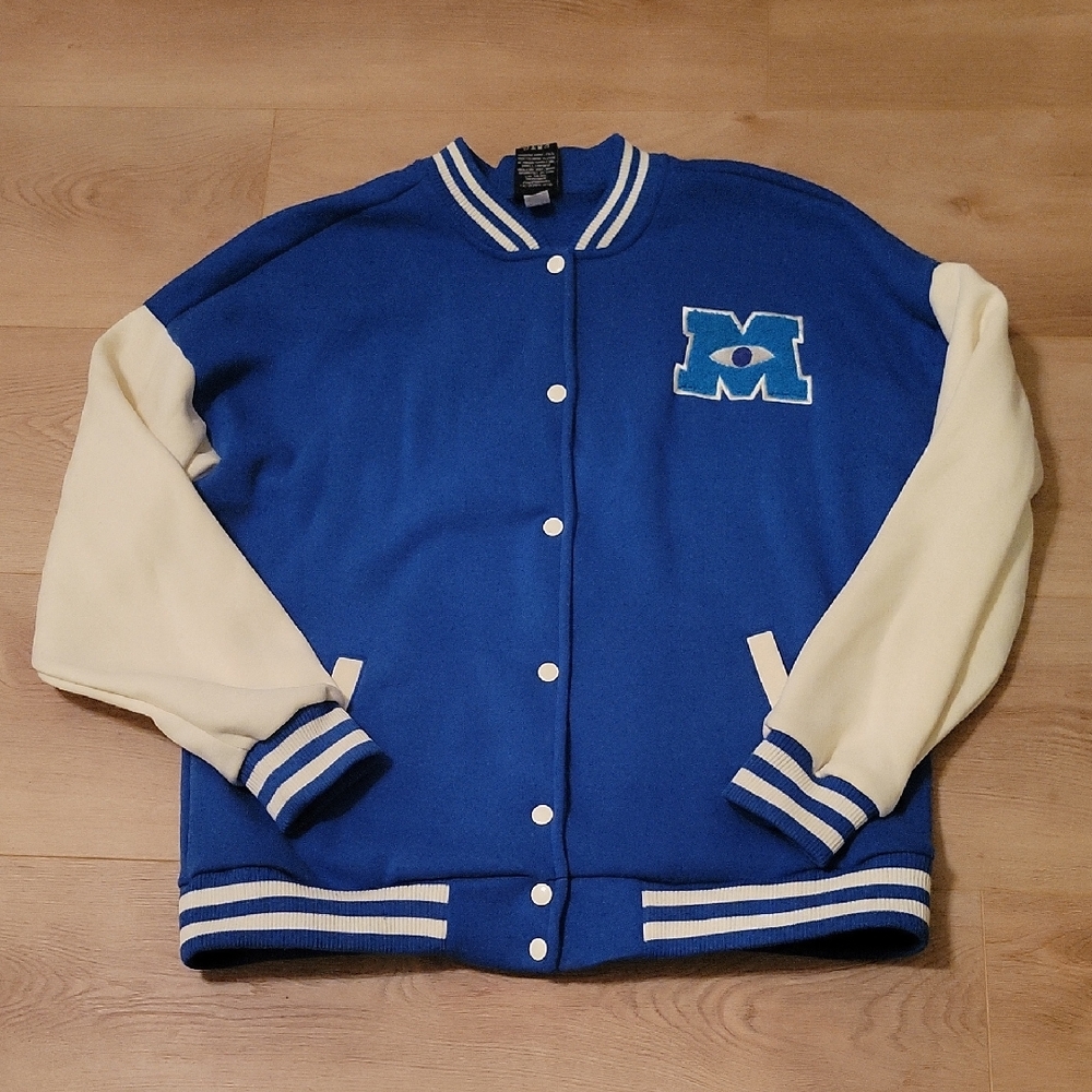 Pixar Disney Blue Ivory Monsters University Varsity Jacket Sz Medium